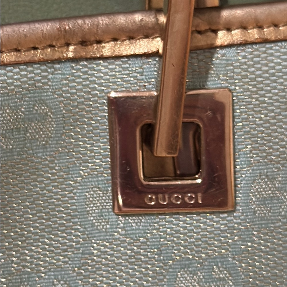 Gucci Blue and Gold Textured Tote Bag - Picture 14 of 14